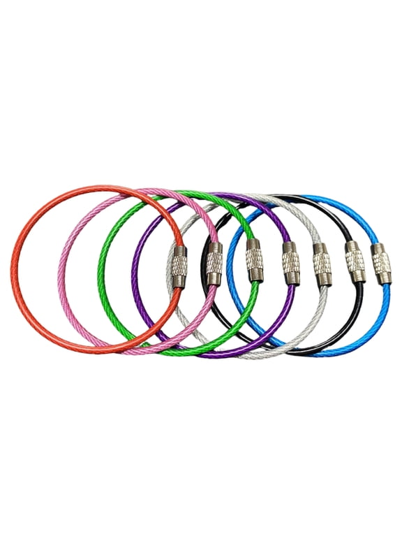 7Pcs - Key Rings Stainless Steel Wire Keychains Lock Cable Heavy Duty Luggage Tags Loops Keepers( 4 inches ,2mm) Twist Barrel