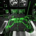 thumbnail image 1 of 7Pcs Gamer Comforter Set Full,Gaming Bedding Comforter Set,Video Games Gamepad Bed In A Bag Neon Glowing Square Geometric Grid Green Bed Sets With Comforter And Sheets, 1 of 6