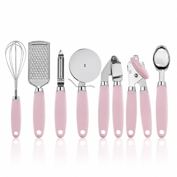 7Pcs Kitchen Gadget Set, Stainless Steel Cooking Utensils with Comfort Grip Handles, Pink Kitchen Accessories for Cooking, Baking and Food Preparation, Home Kitchen Essentials