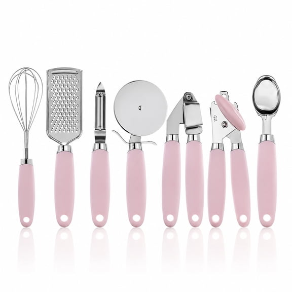 7Pcs Kitchen Gadget Set, Stainless Steel Cooking Utensils with Comfort Grip Handles, Pink Kitchen Accessories for Cooking, Baking and Food Preparation, Home Kitchen Essentials