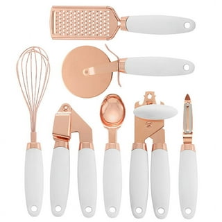 COOK With COLOR 7 Pc Kitchen Gadget Set Copper Coated Stainless Steel  Utensils with Soft Touch White Handles