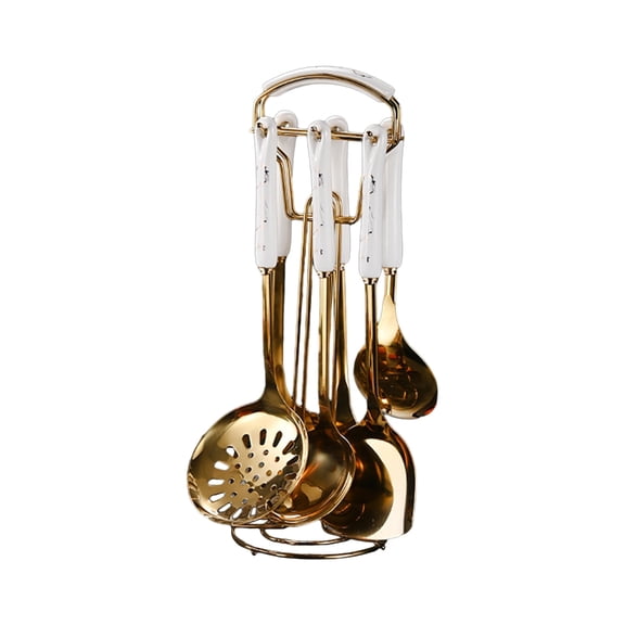 7Pcs Kitchen Utensils Set for Cooking Stainless Steel Spoons Slotted Spoons Spatulas Soup Spatulas with Handle