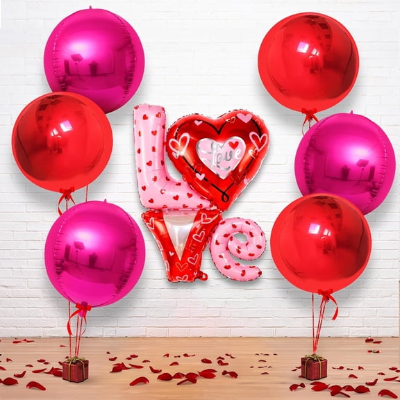 7Pcs Large Red & Pink 22 inch 4D LOVE Foil Balloon Set for Valentine's Day Birthday Wedding Engagement Party Decor Includes 3 Pink, 3 Red, 1 LOVE Balloon & 1 Ribbon Helium Required for Floating