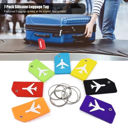 7Pcs Luggage Tags for Suitcases, Silicone Baggage Handbag Travel Suitcase Tags with Name ID Card, Partial Privacy Cover and Stainless Steel Loops for Secure Fastening, Multi-Color