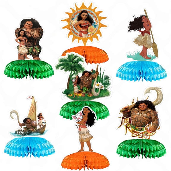 7Pcs Moana Party Supplies Set Honeycomb Centerpieces Double Sided Table Topper for Birthday Decorations