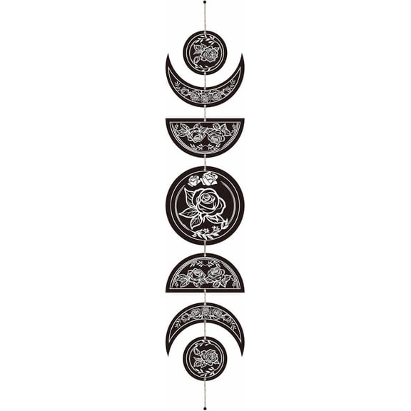 7Pcs Moon Phase Wall Decor Boho Moon Wall Hanging Display Nordic Wood Wall Art Wall Mounted Decal Display Ornament for Living Room Apartment 37.1x6.3Inch colorful DIY