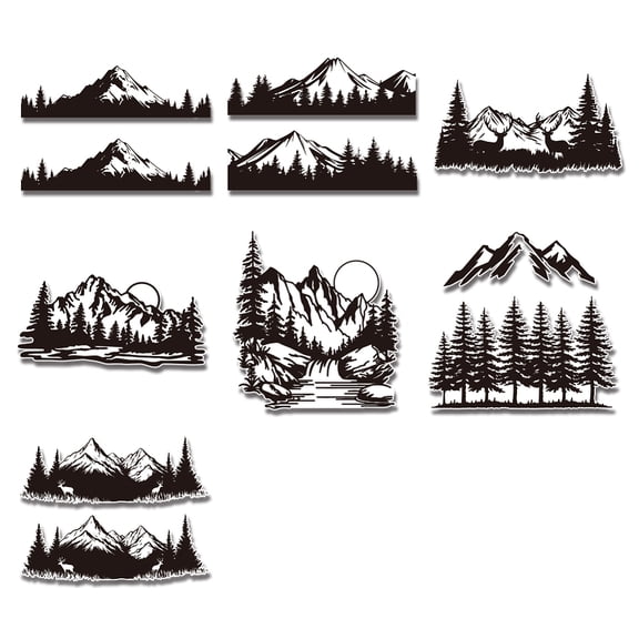 7Pcs Mountain Tree Forest Graphic Decals Mountains Silhouette Outdoors Waterproof Car Window Silhouette Vinyl Car Decal StickersDIY