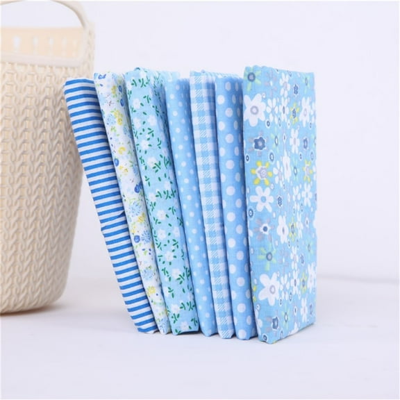 7Pcs Multicolor Quilting Fabric Bundle Patchwork Squares Cotton Fabric By The Yard Diy Sewing Patchwork Scrapbooking Quilting Floral Dot Pattern Craft and Hobby Fabric Diy Supplies (Blue)
