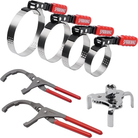7Pcs Oil Filter Wrench Set, Oil Filter Removal Tool 2-3/4" - 5-1/4", 12" Adjustable Oil Filter Pliers