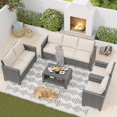 thumbnail image 1 of 7Pcs Outdoor Dining Set,Patio Sectional Sofa Conversation Set All Weather Wicker Rattan Couch Dining Table & Chair with Ottoman (7 Seat Gray/Beige), 1 of 7