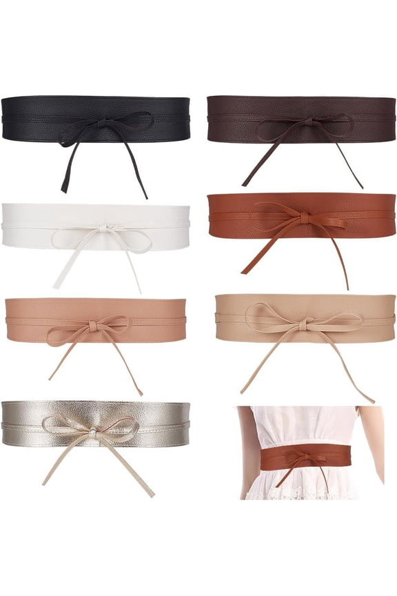 7Pcs PU Leather Corset Cinch Waistband 7 Colors Leather Retro Tied Wide Waist Belts Boho OBI Style Cinch Waistband Belt for Dress Christmas Costume colorful