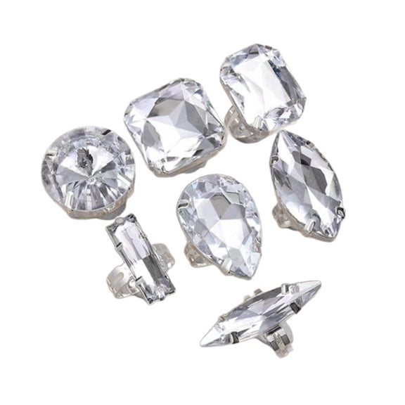 7Pcs Pack Sparkling Oversized Drop Rhinestones Rings Set For Women Jewelry Gift