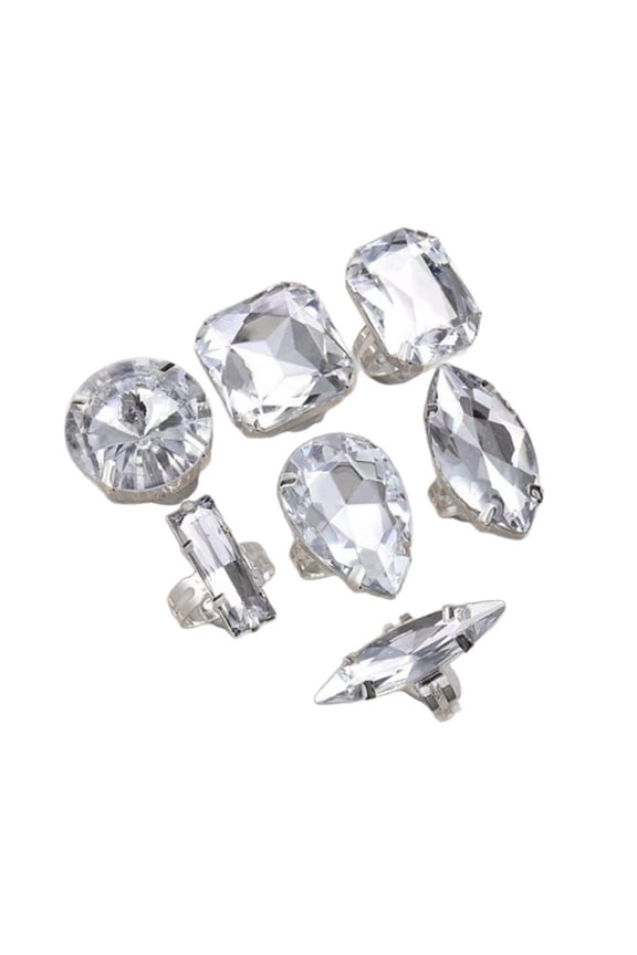 7Pcs Pack Sparkling Oversized Drop Rhinestones Rings Set For Women Jewelry Gift