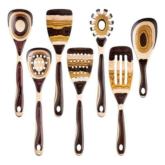 7Pcs Pakkawood Utensils Set-, Eco-Friendly, Wooden Spoon for Cooking, Wooden Utensil for Cooking