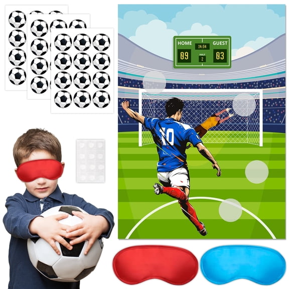 Soccer Party Supplies, 7Pcs Pin The Soccer On The Goal Game Set