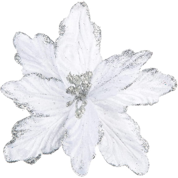 7Pcs Poinsettia Flowers Picks Artificial Glitter Poinsettia Flowers with Stems Christmas Tree Wreath Ornaments for Home Kichen Decorations(Royal Blue)
