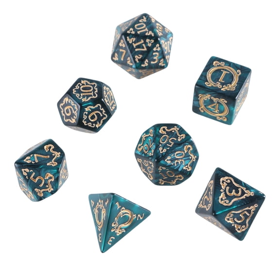 7Pcs Polyhedral Dices Acrylics Multi-Sided Dragon Pattern Dices Role Playing Game Dices for Table Game Player Easy to Use