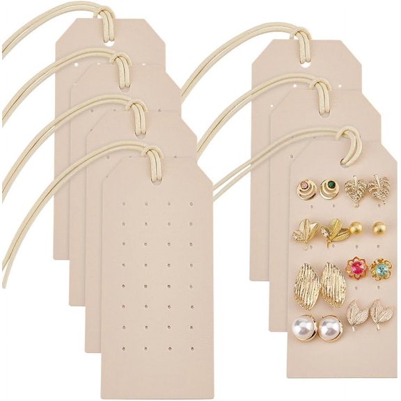 7Pcs Portable Leather Earring Holders Beige Leather Earring Displays 4.3x2 Inch Imitation Leather Stud Holder Earring Organizer Hanging Jewelry Organizer for Earrings Studs Jewelry Storage Beige