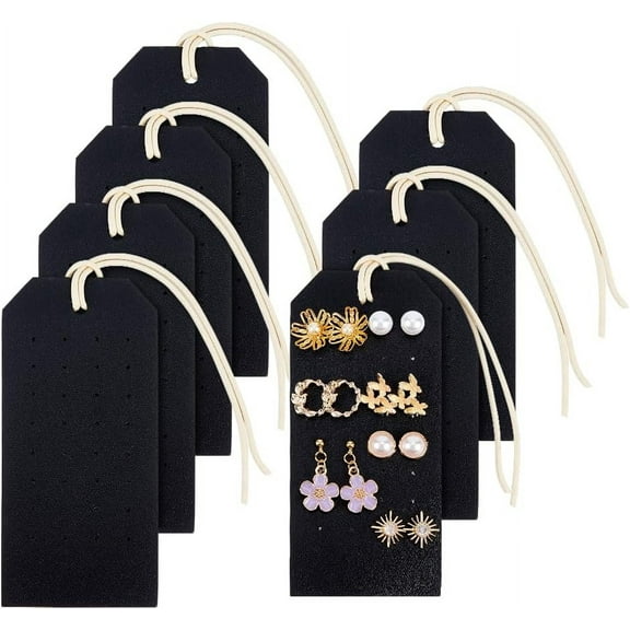 7Pcs Portable Leather Earring Holders Black Leather Earring Displays 4.3x2 Inch Imitation Leather Stud Holder Earring Organizer Hanging Jewelry Organizer for Earrings Studs Jewelry Black