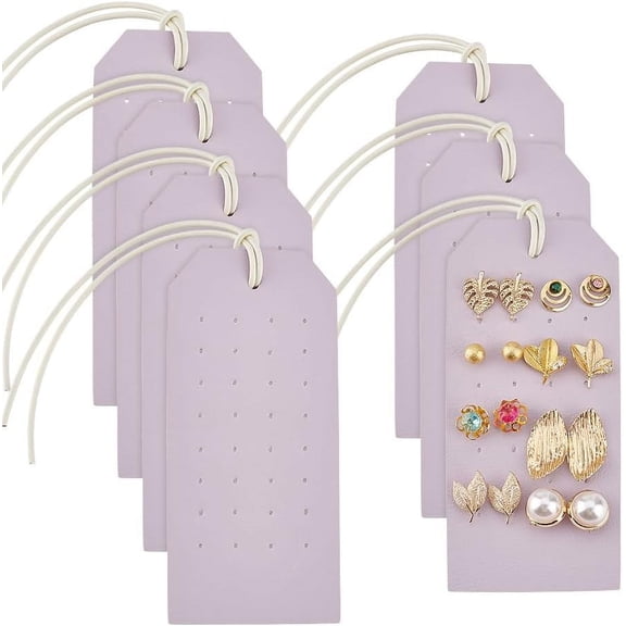 7Pcs Portable Leather Earring Holders Light Purple Leather Earring Displays 4.3x2 Inch Imitation Leather Stud Holder Earring Organizer Hanging Jewelry Organizer for Earrings Studs Jewelry Thistle