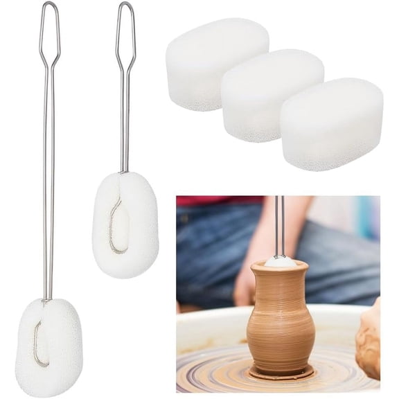 7Pcs Pottery Sponge Ceramic Shaping Tools 2 Sizes Stainless Steel Clay Sponge for Pottery with 3pcs Replaceable Brush for Efficient Water Removal from Pottery