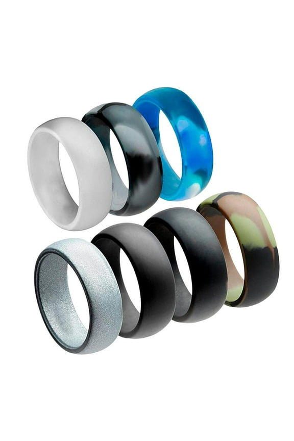 7Pcs Premium Silicone Rubber Wedding Mens Jewelry 12