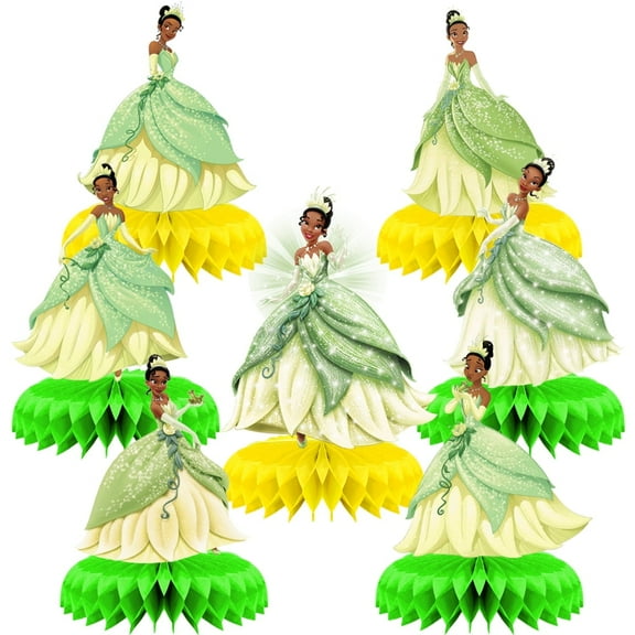 7Pcs Princess Tiana Theme 3D Double Side Honeycomb Centerpieces Table Toppers,Cartoon Birthday Party Decorations Supplies.