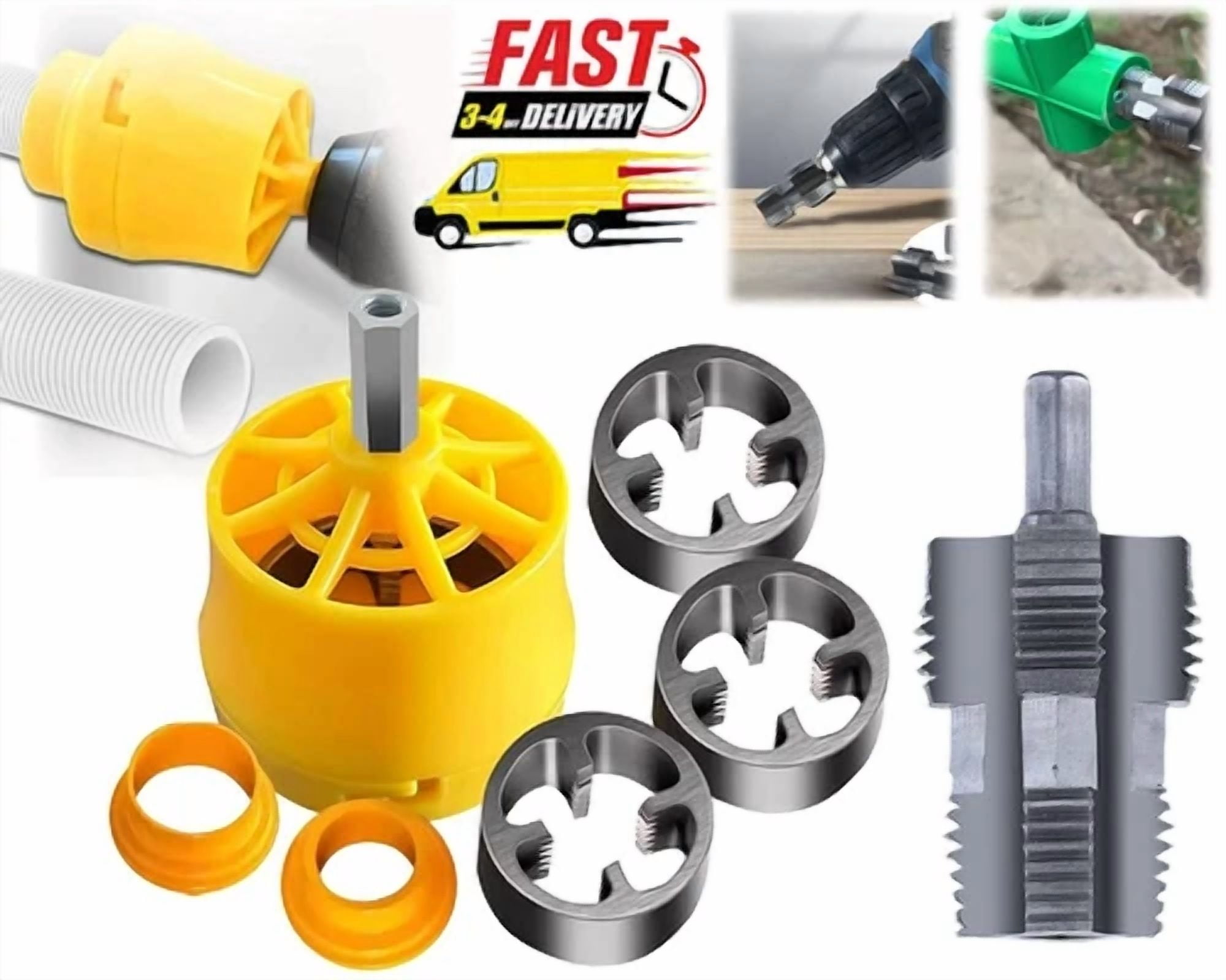 7Pcs Pvc Thread Maker Tool Npt Die Set Pipe Round Threader 1/2" 3/4" 1" C88