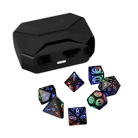 7Pcs Rechargable Glowing Polyhedral Dices LED Colorful Light Electronic Dices with Charging Box Table Game Dices Durable