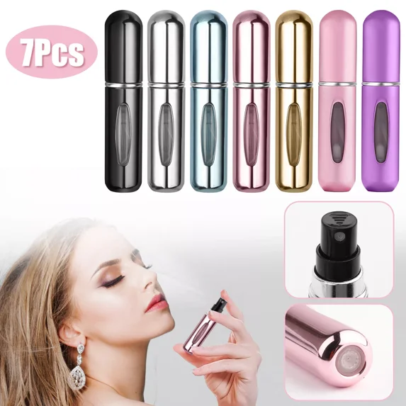 7Pcs Refillable Travel Portable Perfume Atomizer Bottle Spray Pump Case 5Ml Gift