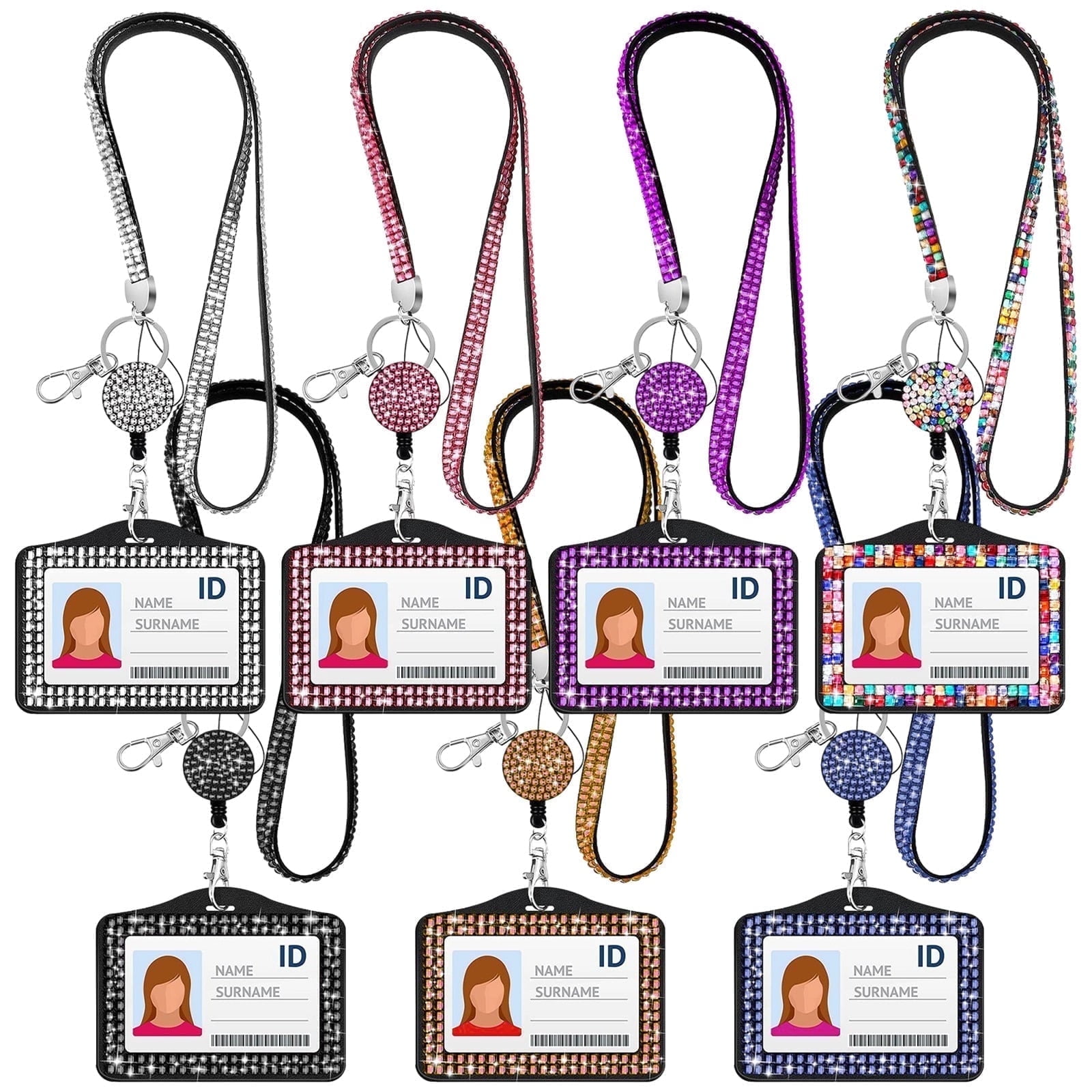 7 Colors Rhinestone Lanyard Card Holder, Horizontal Rhinestone ID Badge  Holder, ID Badge Holder with Retractable Lanyard, Colorful Decorative ID  Card Holder, Bling ID Card Holder for Students Office - Walmart.com, image size:1600x1600