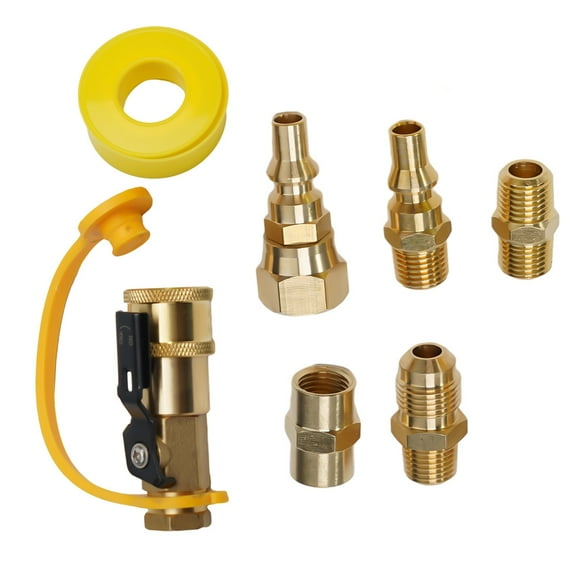 7Pcs Rv Propane Quick Connect Fittings Adapter Valve Kit 3/8\" Flare X 1/4\" Brass Grill Connectors Barbecue Tools