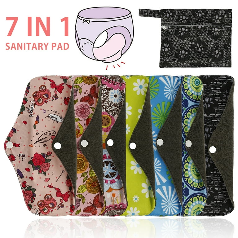 7Pcs Sanitary Pad, Reusable Menstrual Pads Bamboo Cloth Pads for Heavy Flow  with Wet Bag, Large Sanitary Pads Set with Wings for Women, Washable  Overnight Cloth Panty Liners Period Pads 