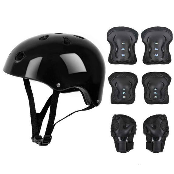 7Pcs Set Children Kids Helmet Knee Elbow Pad Cycling Skate Bike Protecs with 1 X Protective Helmet、2 X Kneecaps、2 X Elbow Guards、2 X Hand-Guards-Black