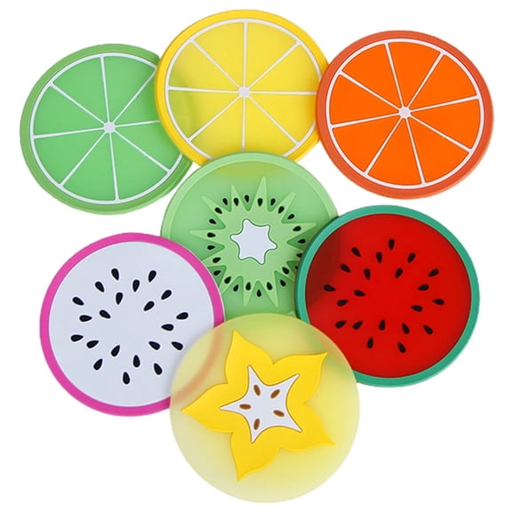 7Pcs/Set Fruit Coaster, Ngxiha Non Slip Coasters Heat Insulation Colorful Unique Slice Silicone Drink Cup Mat For Drinks Prevent Furniture and Tabletop