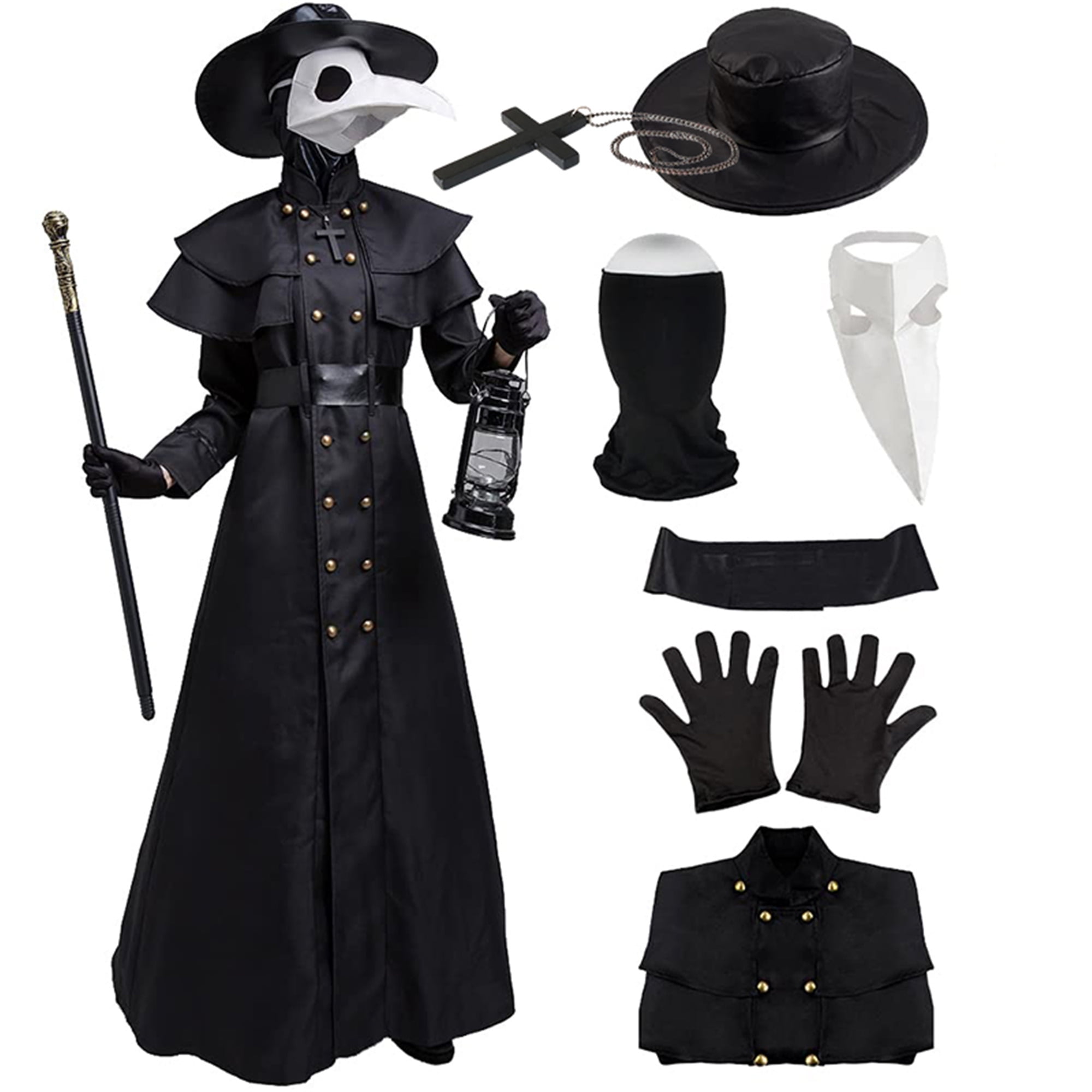 7Pcs/Set Hood Robe Plague Doctor Costume for Adults