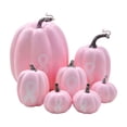 thumbnail image 1 of 7Pcs Simulation Pumpkin Ornament, Lifelike Pink Pumpkin Model with Pink Ribbon, Funny Desktop Ornament for Fall Harvest Halloween Thanksgiving Decor, 1 of 6
