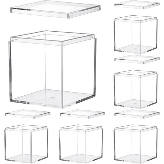 7Pcs Small Clear Acrylic Box with Lid, 2.5x2.5x2.5 Inches Storage Boxes Organizer Containers for Candy and Tiny Jewelry,Mini Transparent Decorative Container Boxes for Jewelry Earring Artwork.