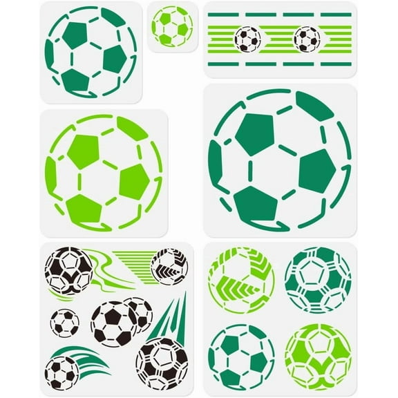 7Pcs Small Medium Large Soccer Ball Sport Wall Stencil Templates Plastic Reusable Football Exercise Art Stencils for Painting on Wall Floor Wood Fabric Furniture Glass