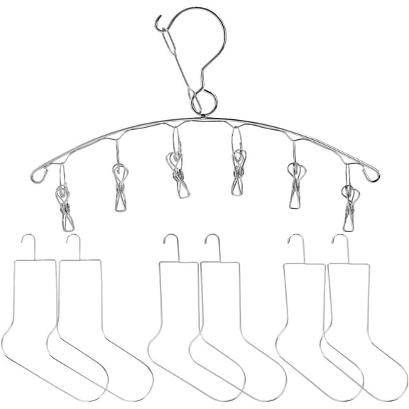 7Pcs Sock Blockers and Laundry Drying Hanger Rack Stainless Steel Sock Stretchers Creative Sock-Shaped Hanger for Fast Drying