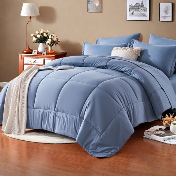 7Pcs Solid Color Comforter Collections - Stain‑Proof, Soft Microfiber, Lightweight - Bed in A Bag Full Size for All Seasons Featuring 100% Microfiber Cover And 100% Polyester Filling