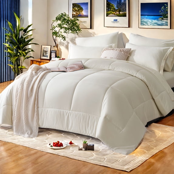 7Pcs Solid Color Comforter Collections - Stain‑Proof, Soft Microfiber, Lightweight - Bed in A Bag King Size for All Seasons Featuring 100% Microfiber Cover And 100% Polyester Filling