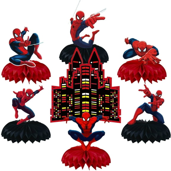 7Pcs Spider Man Honeycomb Table Centerpiece, Cartoon Birthday Party Supplies Table Decorations for Kids Party Decorations
