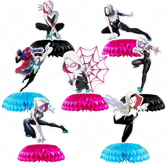 7Pcs Spidey Party Supplies Set Honeycomb Centerpieces Double Sided Table Topper for Birthday Decorations