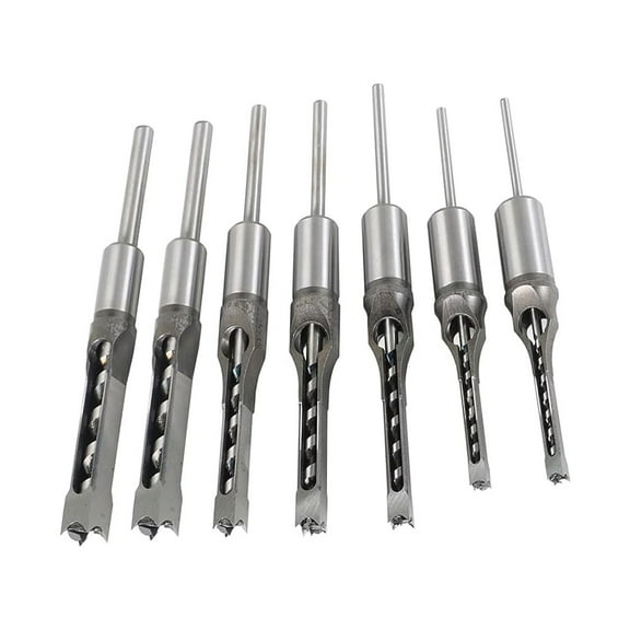 7Pcs Square Hole Drill Bit, HSS Square Hole Saw Mortise Chisel Drill Bit Tools 6/25, 1/4, 5/16, 3/8, 2/5, 1/2, 9/16 Inch for Mortising Machines Drill