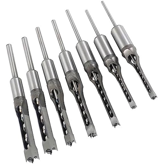 7Pcs Square Hole Drill Bit, High Speed Steel Sharp Durable Mortising Chisel Set 6/25, 1/4, 5/16, 3/8, 2/5, 1/2, 9/16 Inch$$Tools & Hardware Other