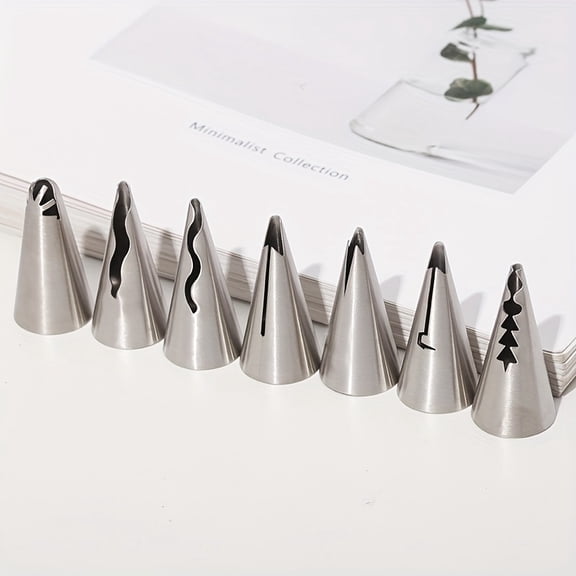 7Pcs Stainless Steel Pastry Nozzle Set, Creative Cake Decorating Tips for Cream Border, Skirt & Flower Design, Professional Baking Tools Kit