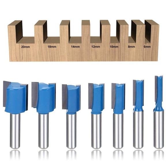 7Pcs Straight Router Bit Set With 8Mm Shank For Woodworking 6/8/10/12/14/18/20Mm