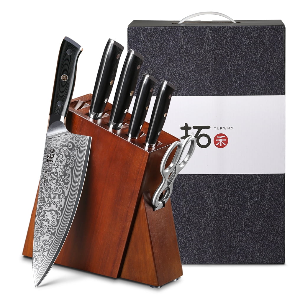 7Pcs TURWHO Kitchen Knife Block Set 67layer Japanese VG10 Damascus