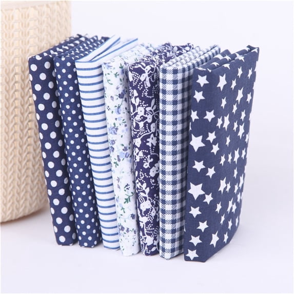 7Pcs Top Cotton Craft Fabric Bundle Squares Patchwork DIY Sewing Scrapbooking Quilting Floral Dot Pattern Craft and Hobby Fabric,Blue
